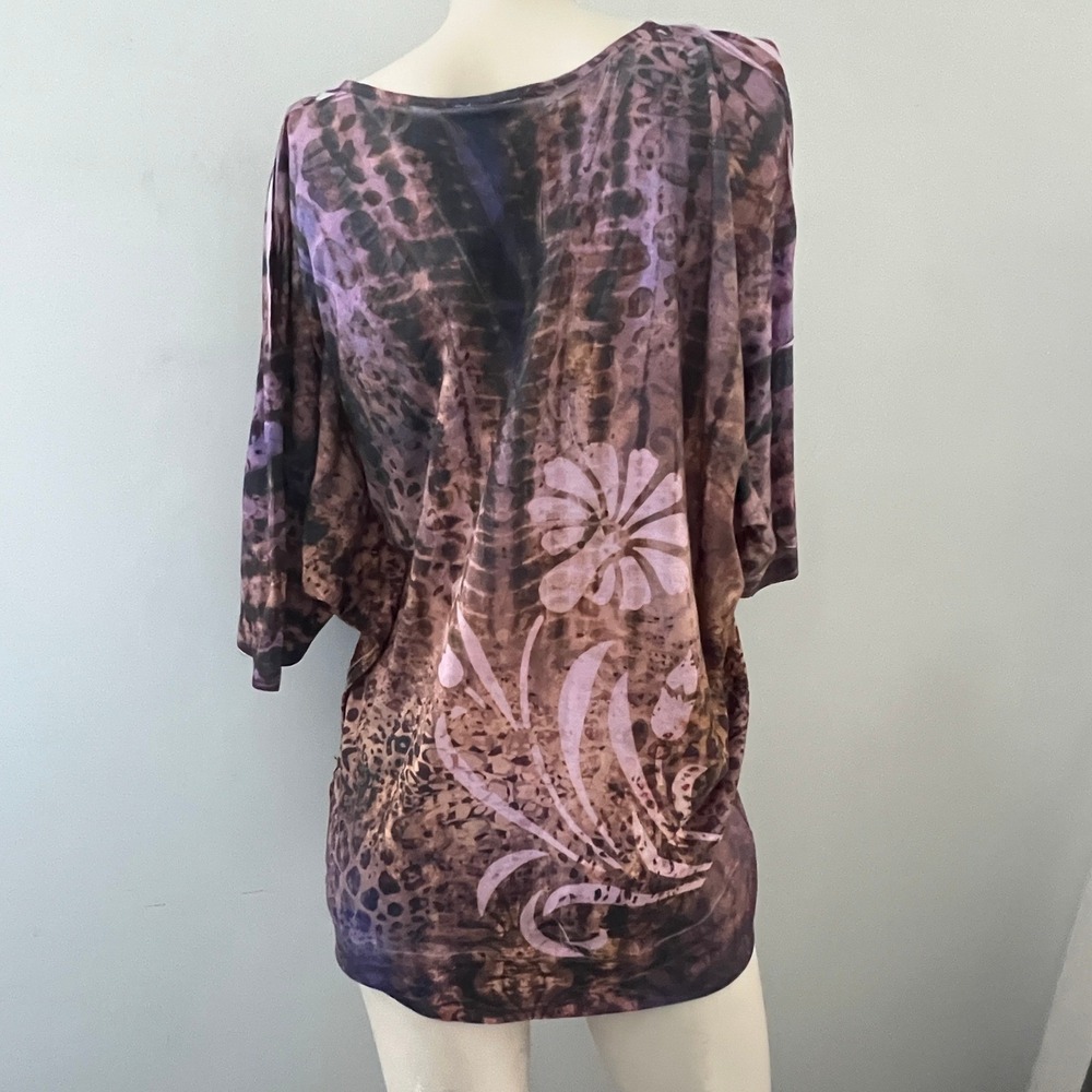 New Directions Top Womens XL Purple Animal Floral Rhinestone Blouse MA1808L41I - Picture 3 of 9